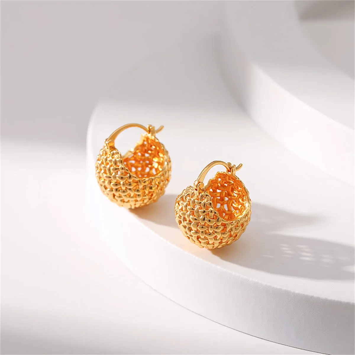 18K Gold-Plated Basket Huggie Earrings
