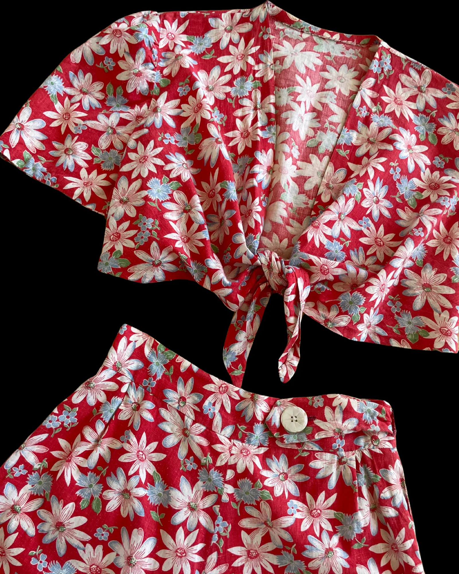 1930s Handmade Two Piece Feedsack Playsuit