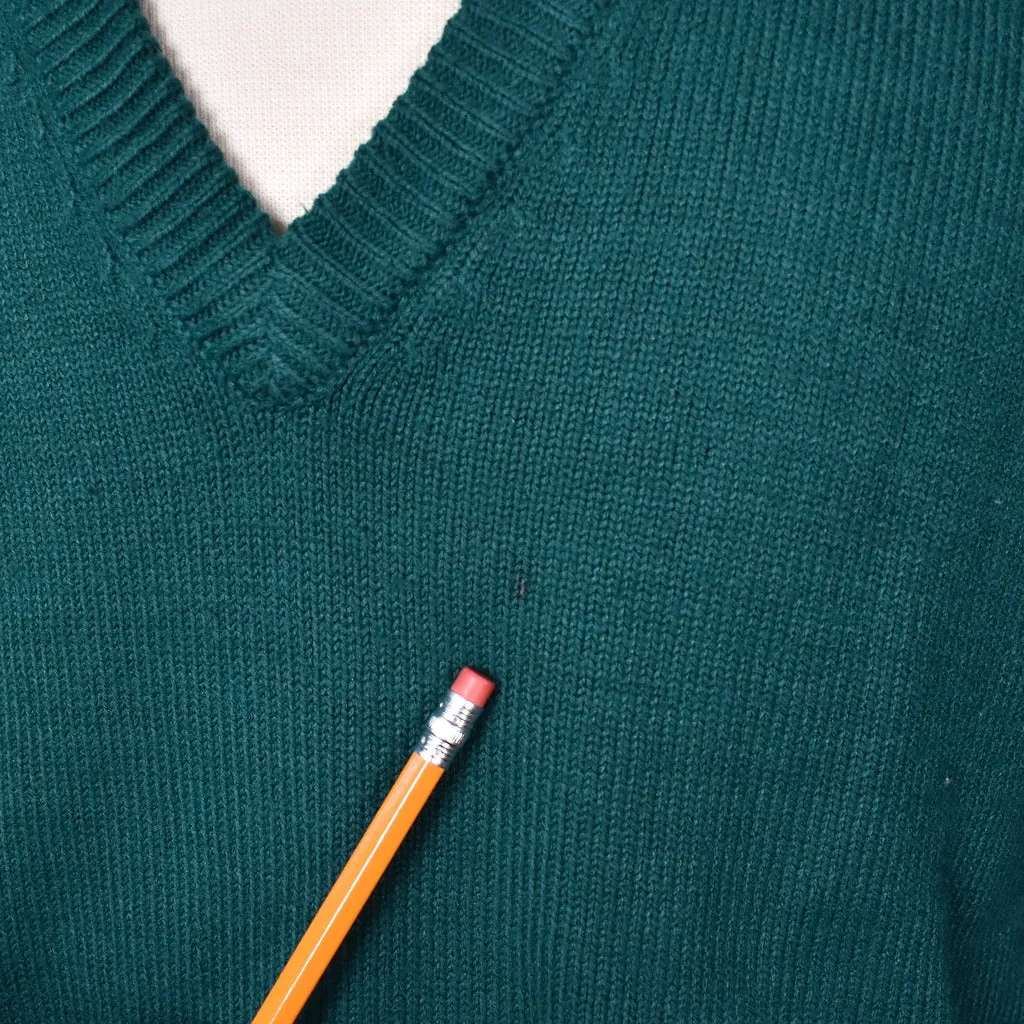 1980s Vintage Green V Neck Sweater