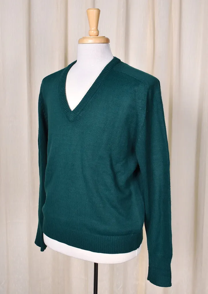 1980s Vintage Green V Neck Sweater
