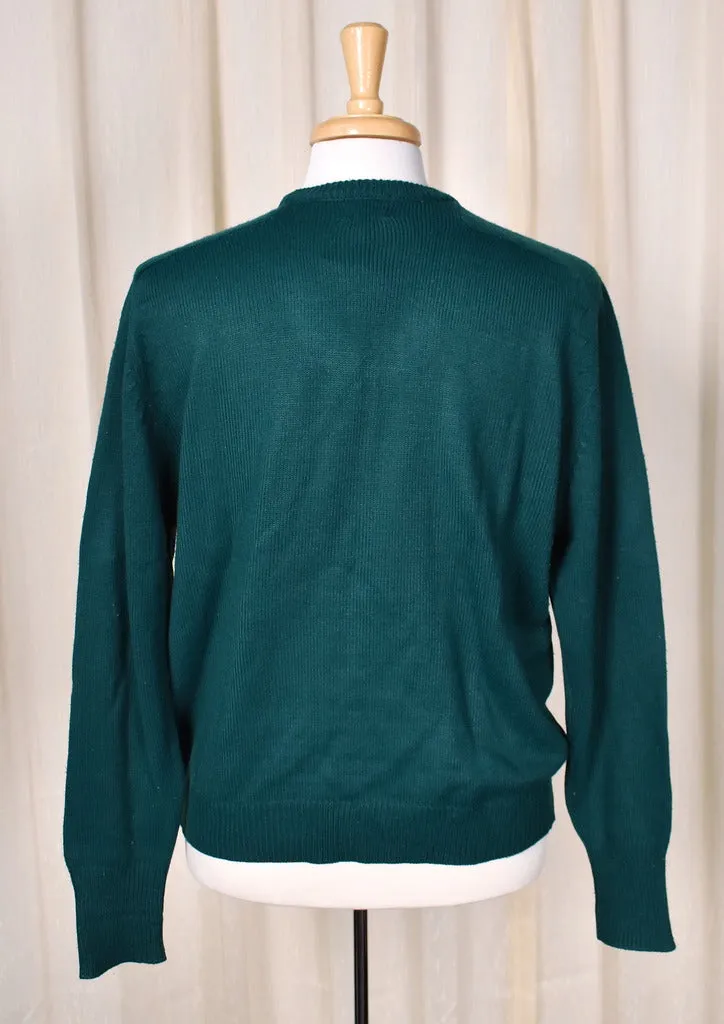 1980s Vintage Green V Neck Sweater