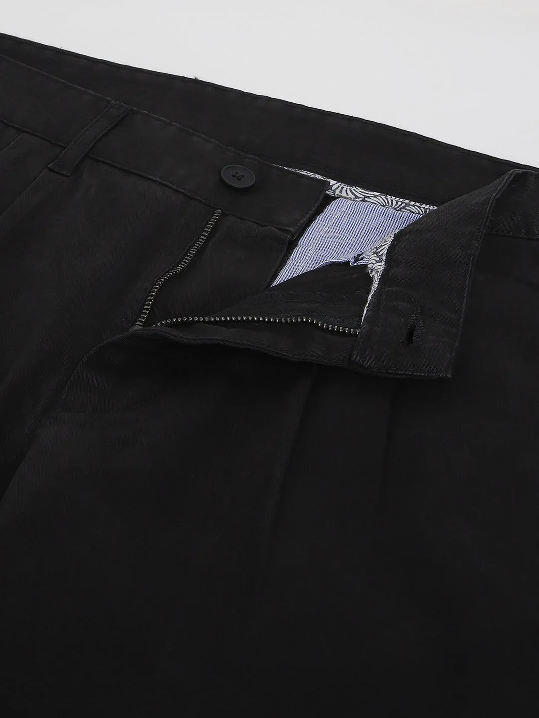 2 Way Stretch Pleated Chinos in Black- Comfort Fit