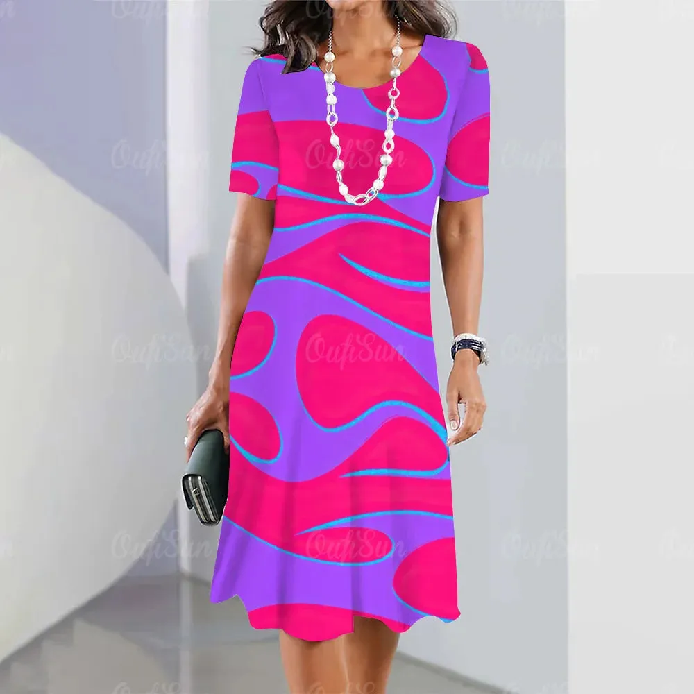 2024 New Women's Dresses Striped Printed Elegant Casual Short Sleeve Dresses Fashion Oversized Women's Dresses Y2k