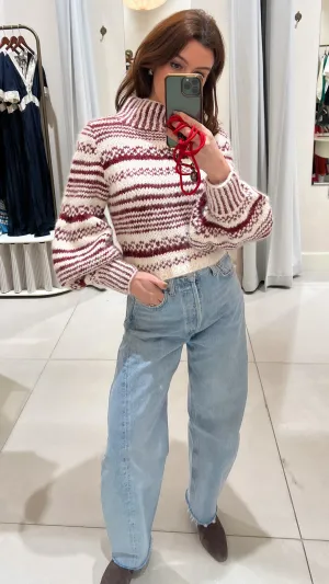 Achira Sweater - Ivory/Burgundy