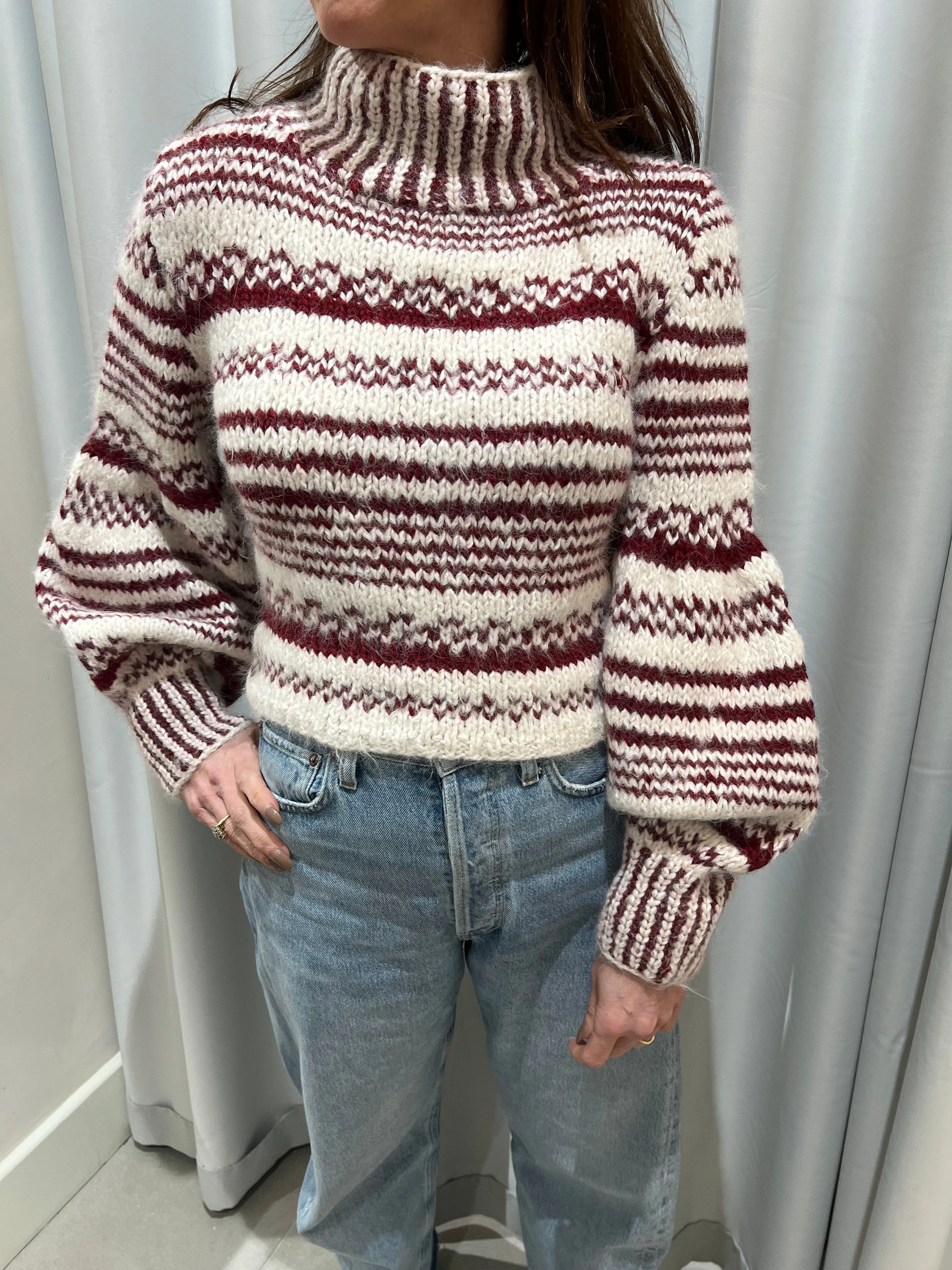 Achira Sweater - Ivory/Burgundy