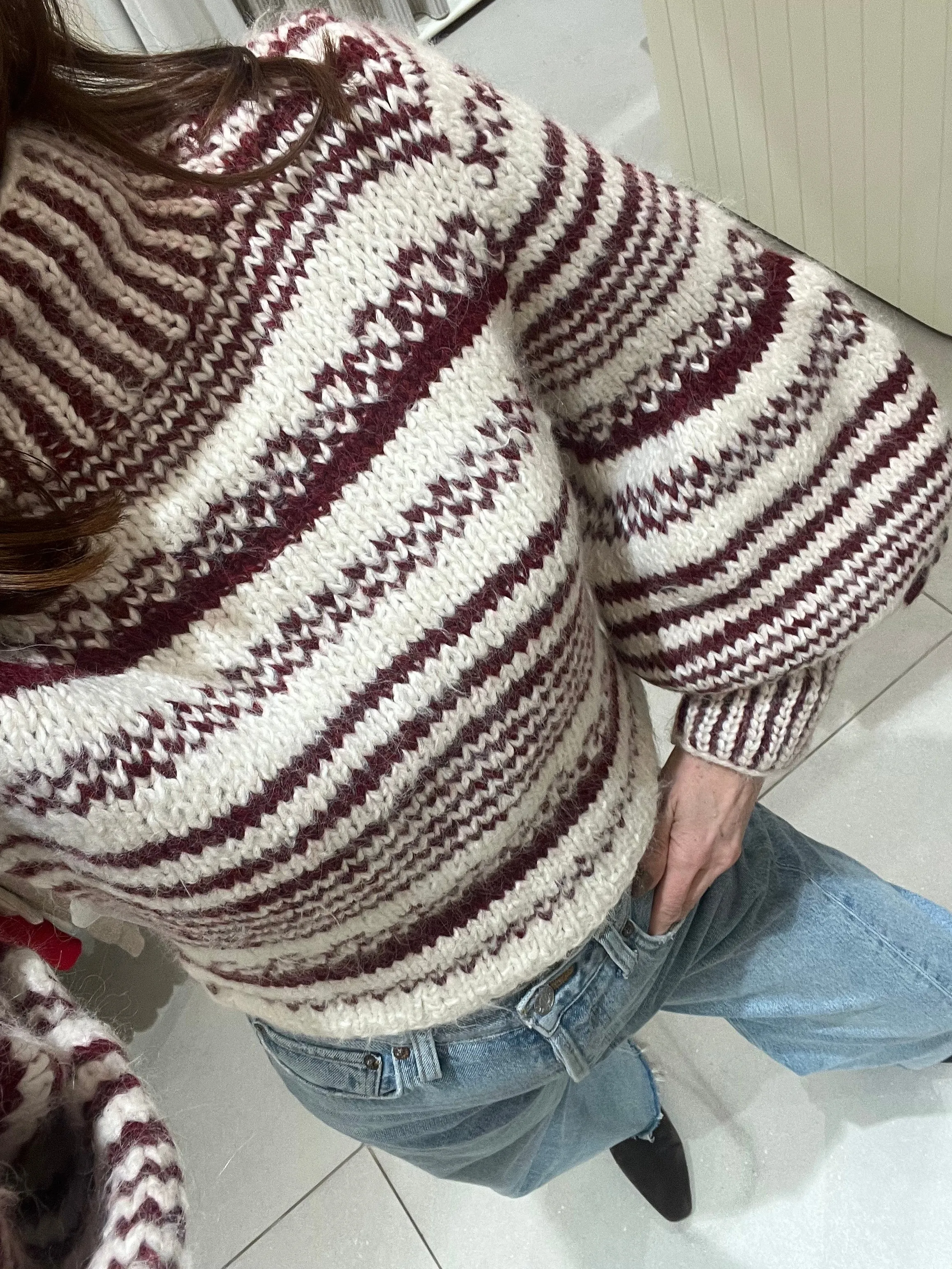 Achira Sweater - Ivory/Burgundy