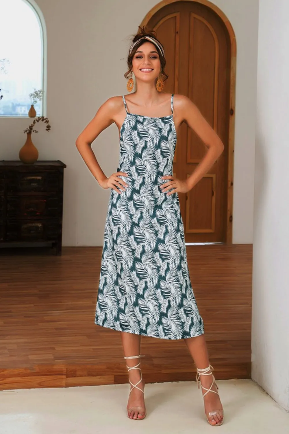 Addington Slit Crisscross Printed Sleeveless Cami Dress