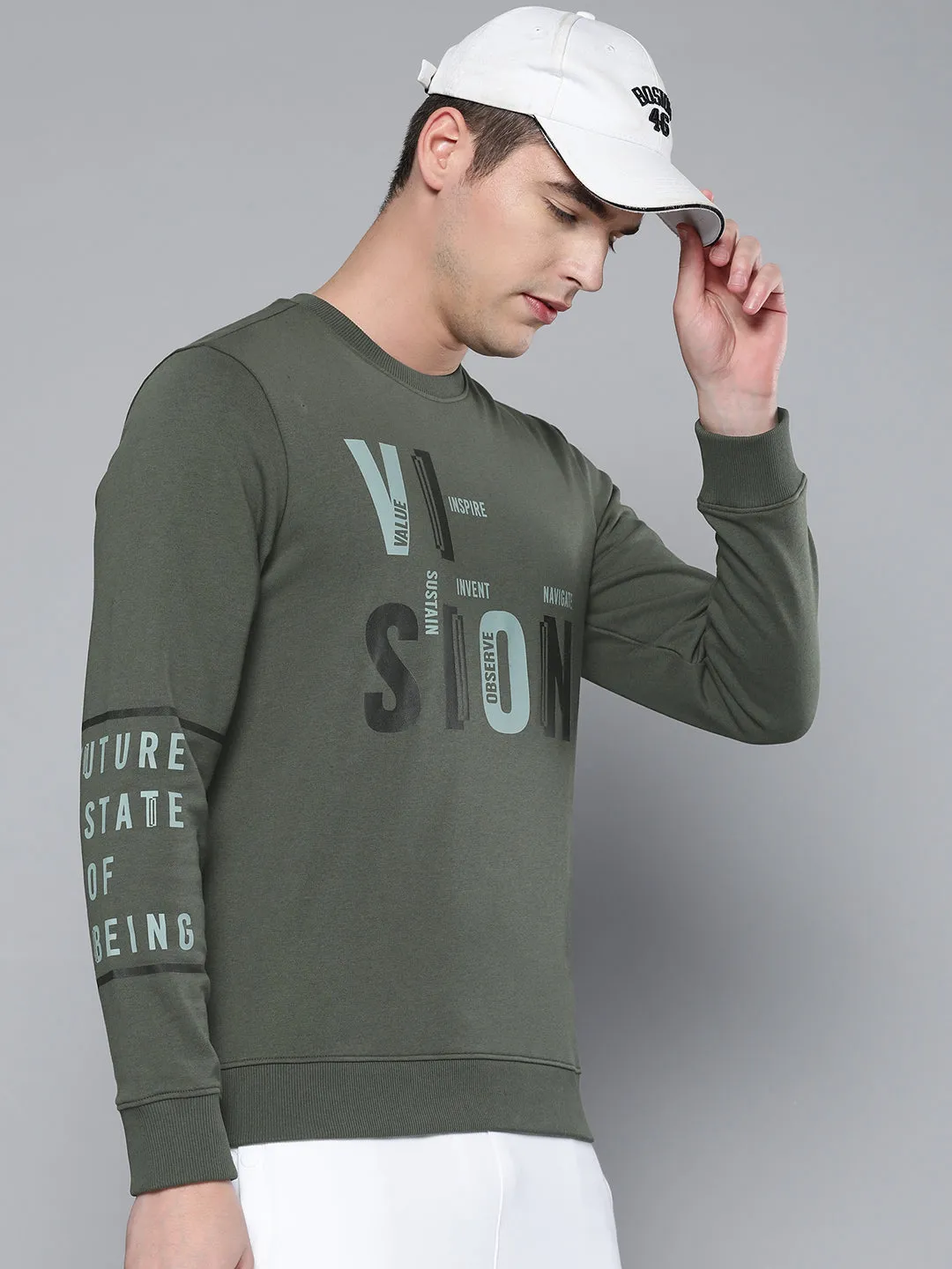 Alcis Men Olive Green Printed Sweatshirt