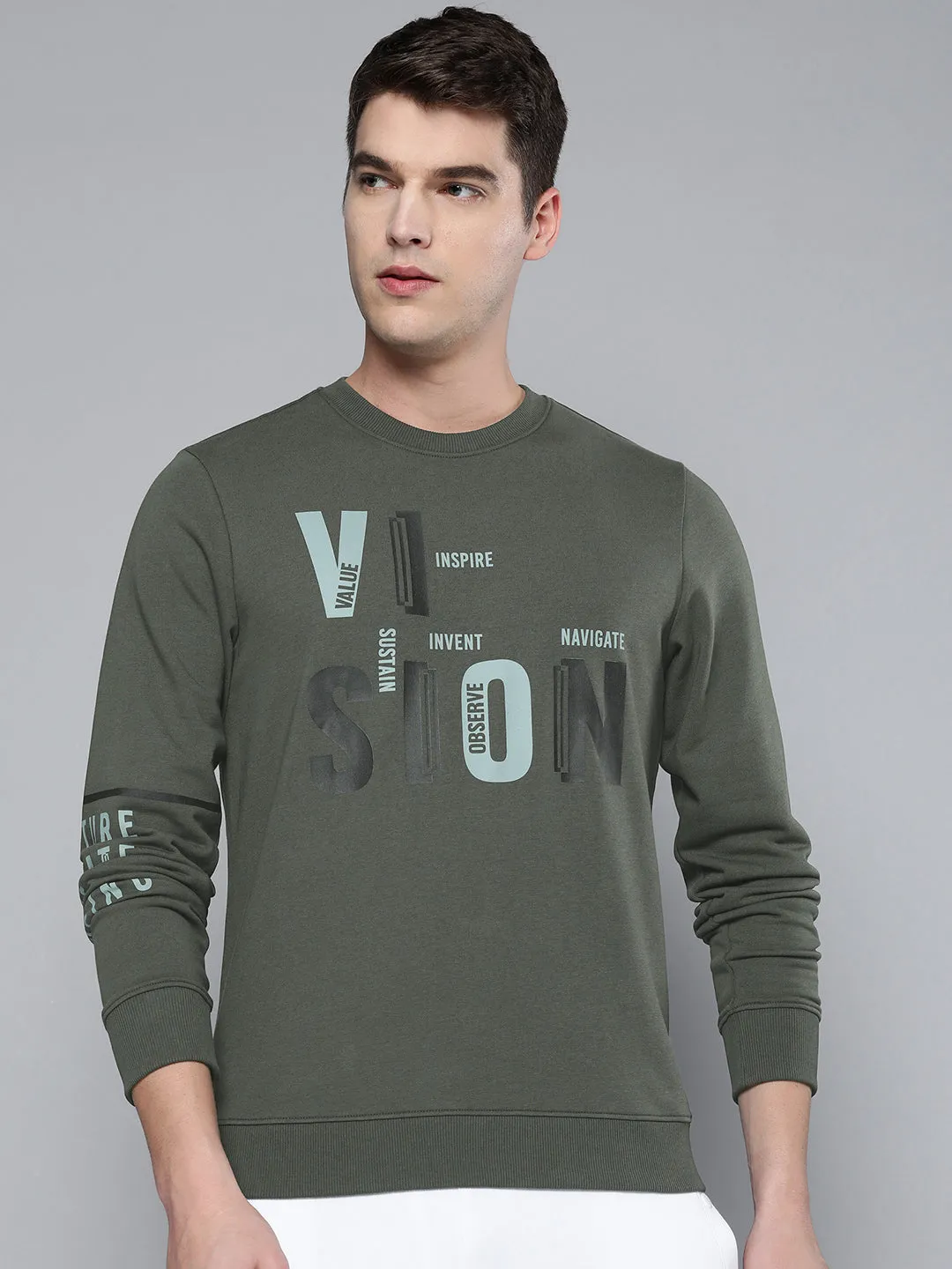 Alcis Men Olive Green Printed Sweatshirt