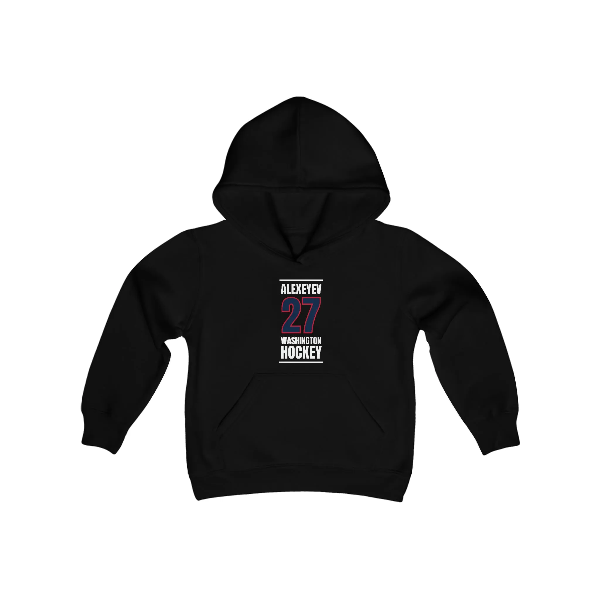 Alexeyev 27 Washington Hockey Navy Vertical Design Youth Hooded Sweatshirt