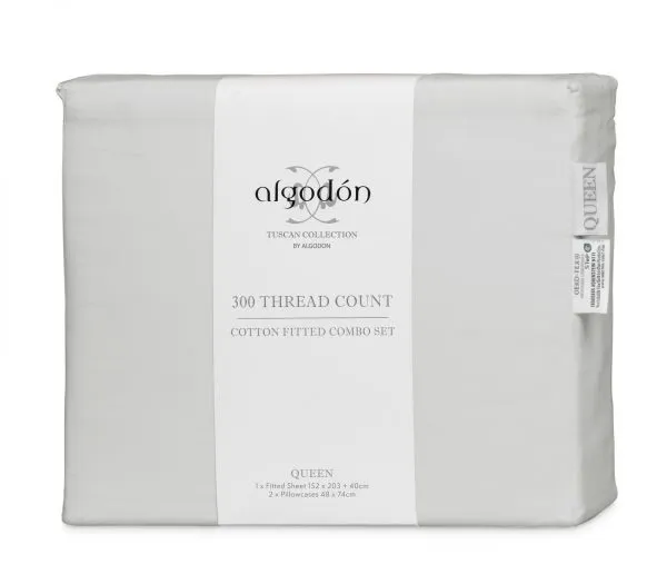 ALGODON "300TC Cotton" FITTED SHEET Combo Set - SILVER