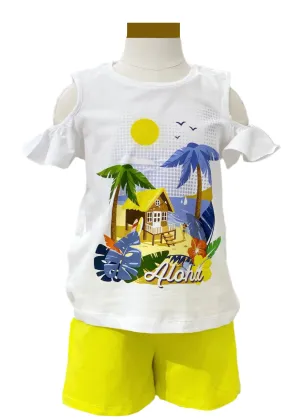 'Aloha' Print Design Off-Shoulder Top and Short