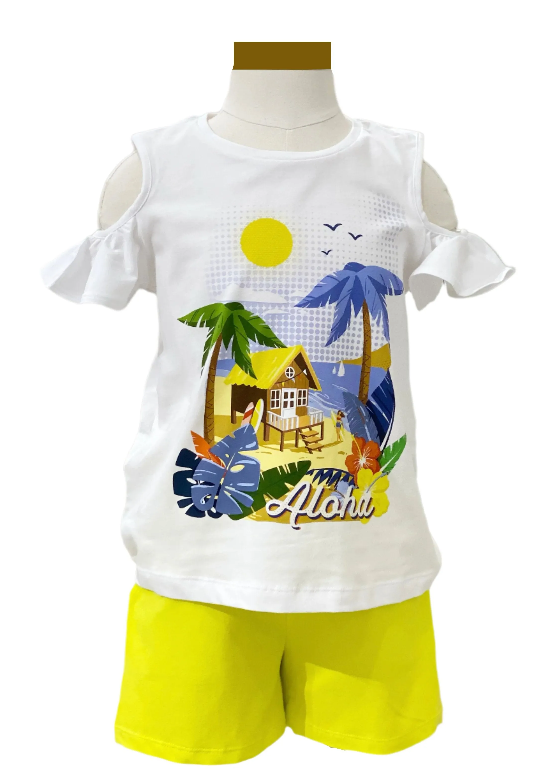 'Aloha' Print Design Off-Shoulder Top and Short