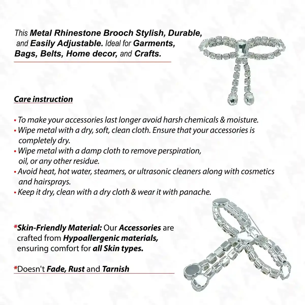 Ani Accessories Crystal Bow Brooch For Dresses & Party Outfits