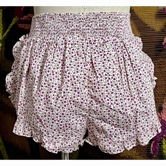 Anthropologie Ruffle Flannel Pajama Shorts M