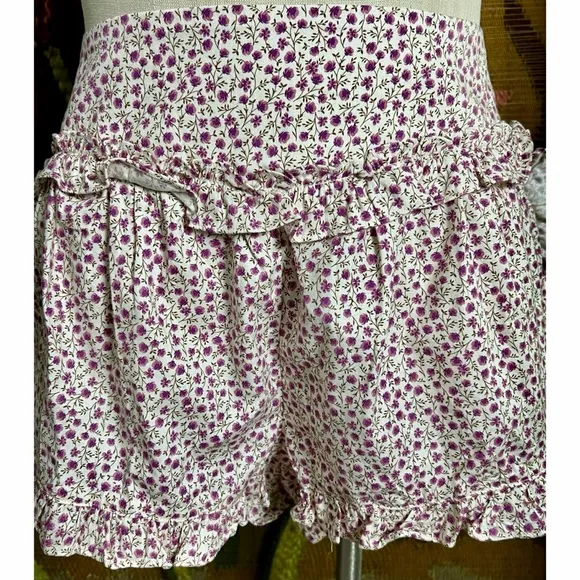 Anthropologie Ruffle Flannel Pajama Shorts M