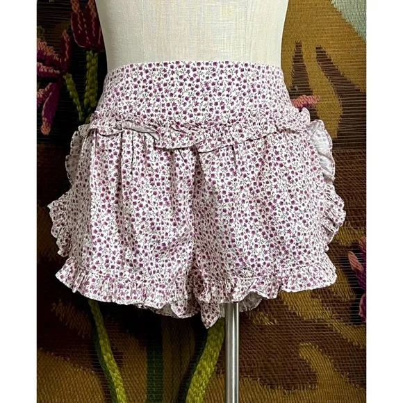 Anthropologie Ruffle Flannel Pajama Shorts M