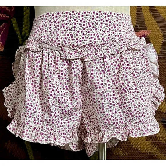 Anthropologie Ruffle Flannel Pajama Shorts M