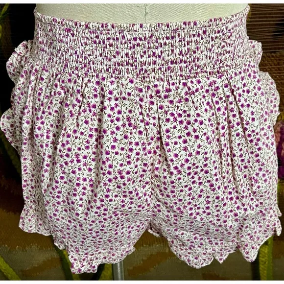 Anthropologie Ruffle Flannel Pajama Shorts M