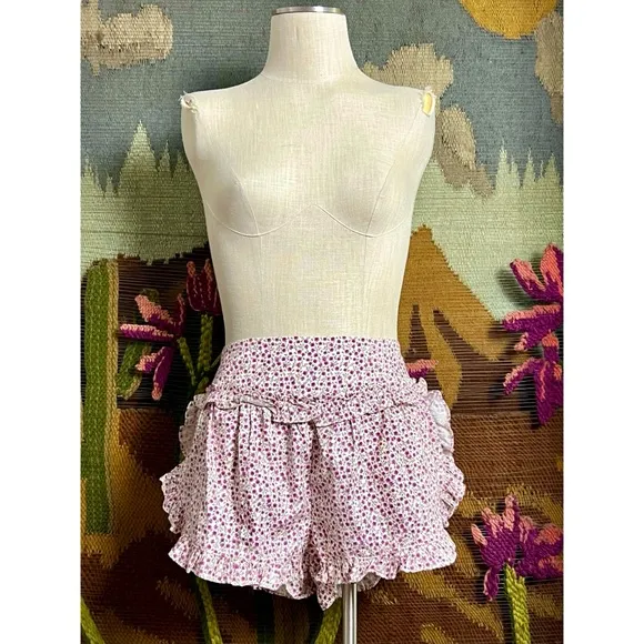 Anthropologie Ruffle Flannel Pajama Shorts M
