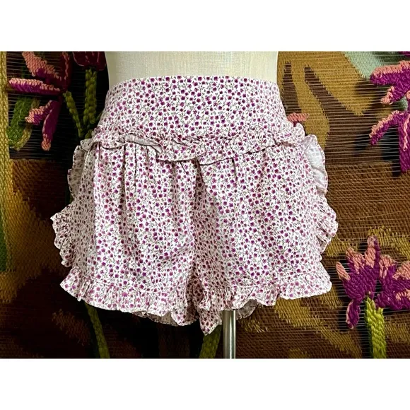 Anthropologie Ruffle Flannel Pajama Shorts M