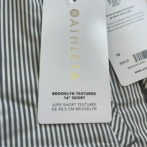 Athleta Brooklyn Textured Pull On Skort Gray Ivory Stripe Size 16 NEW
