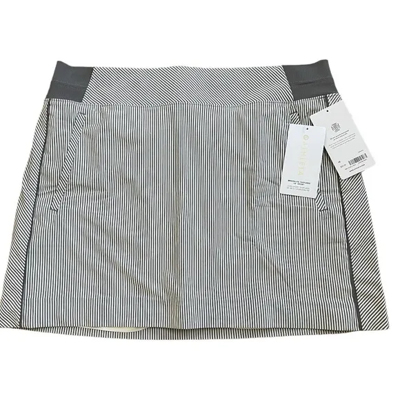 Athleta Brooklyn Textured Pull On Skort Gray Ivory Stripe Size 16 NEW