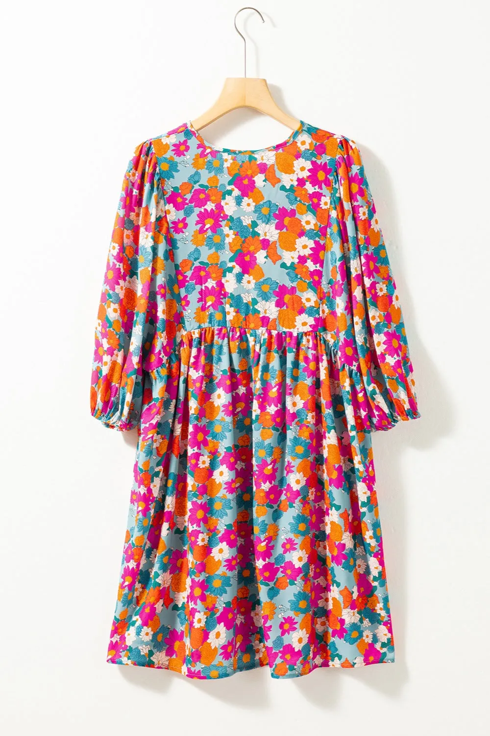 Avela Floral Tie Neck Puff Sleeve Mini Dress