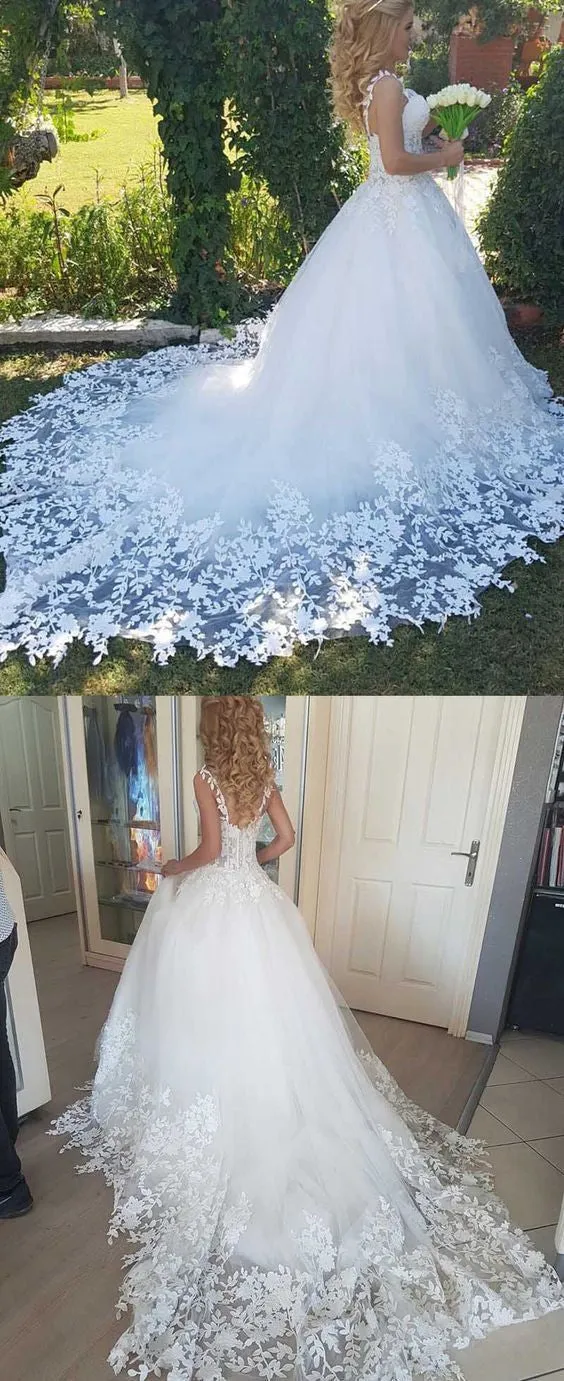 Ball Gown Tulle Wedding Dress new Romantic Bridal Dress With Appliques OKF57