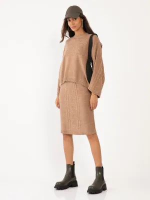 Beige Solid Oversized Midi dress