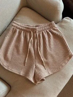 Beige Textured Knit Shorts