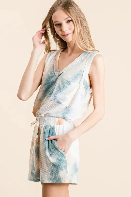 BiBi Tie Dye Textured Knit Top and Shorts Set