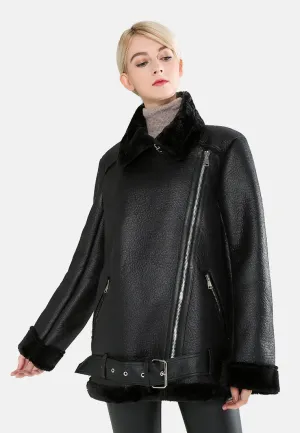 biker jacket with faux fur collar