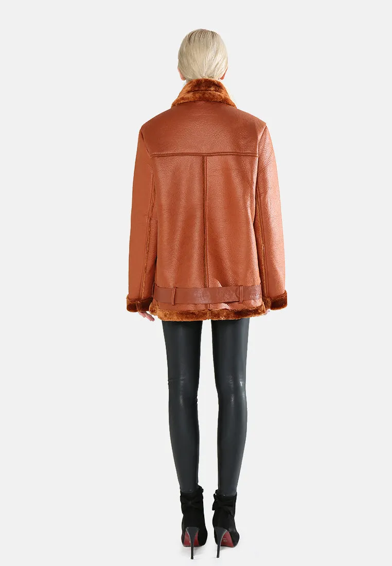 biker jacket with faux fur collar