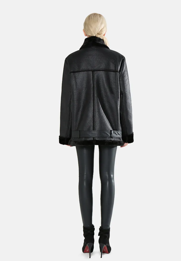 biker jacket with faux fur collar