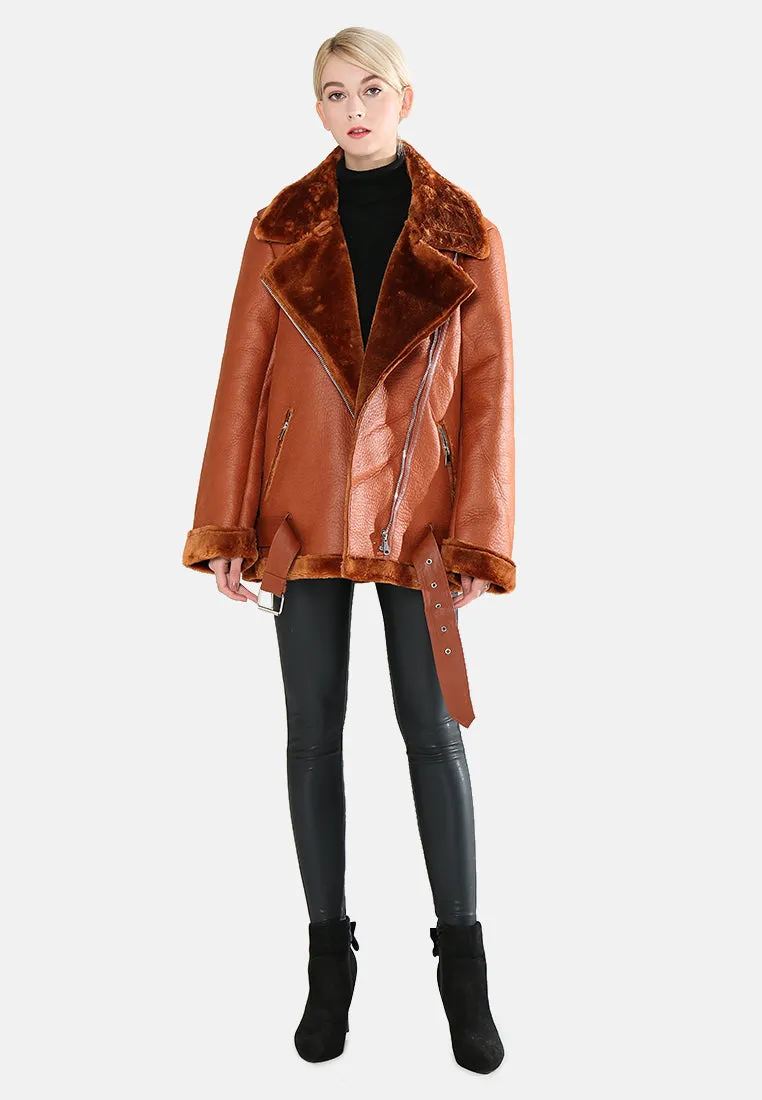 biker jacket with faux fur collar
