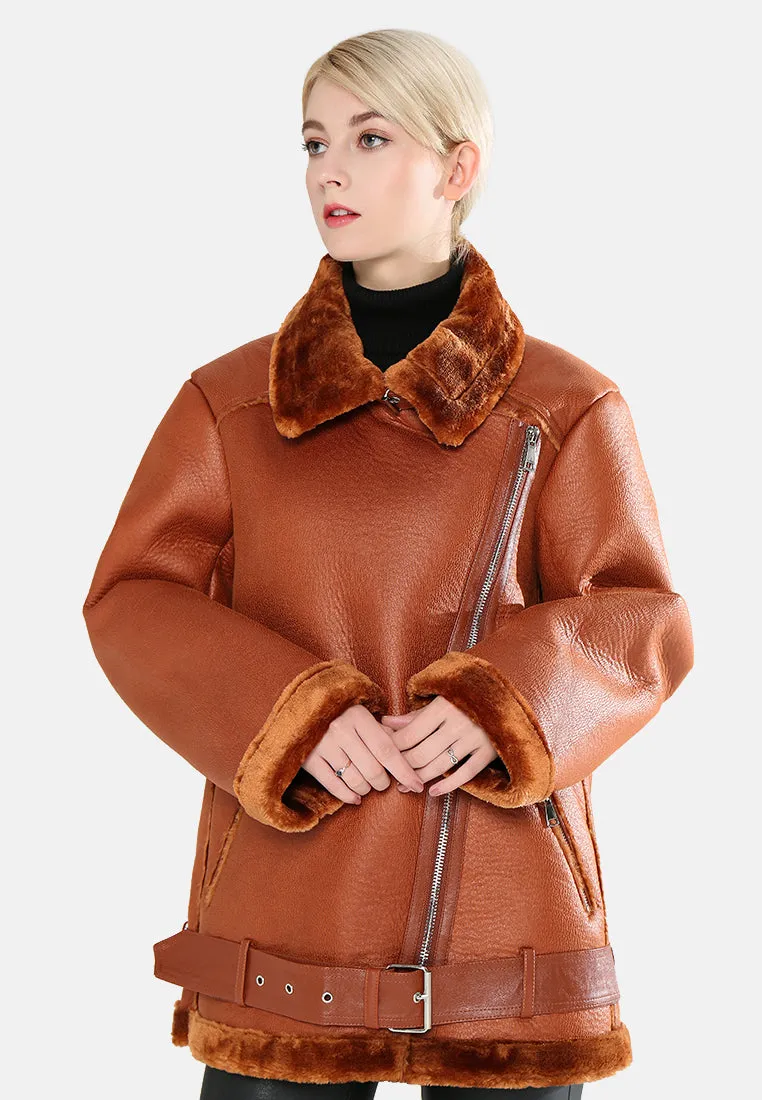 biker jacket with faux fur collar