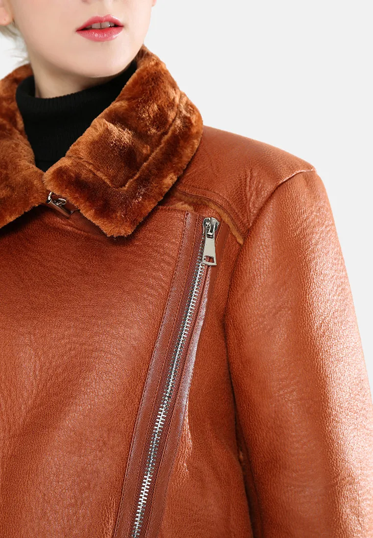 biker jacket with faux fur collar