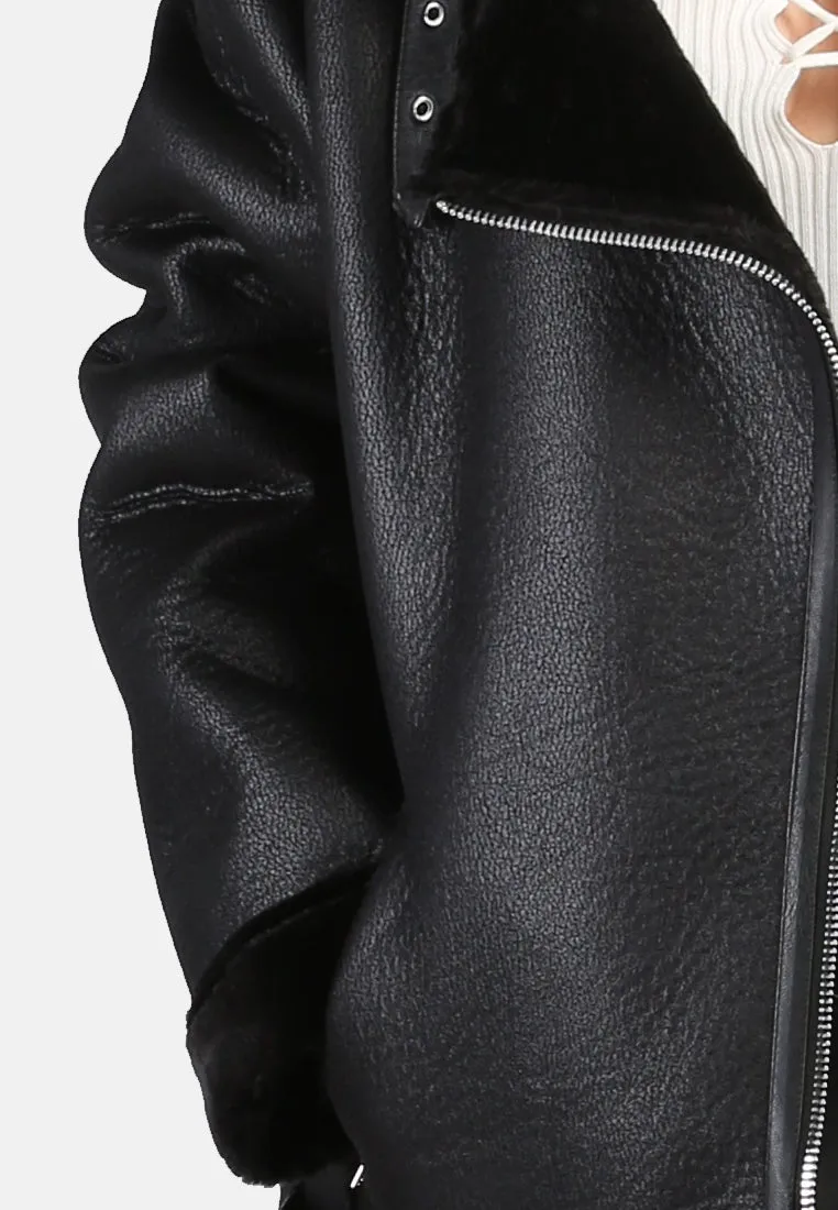 biker jacket with faux fur collar