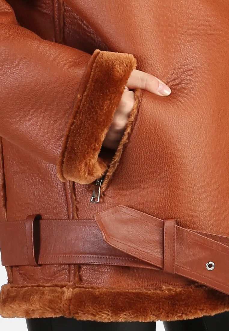 biker jacket with faux fur collar