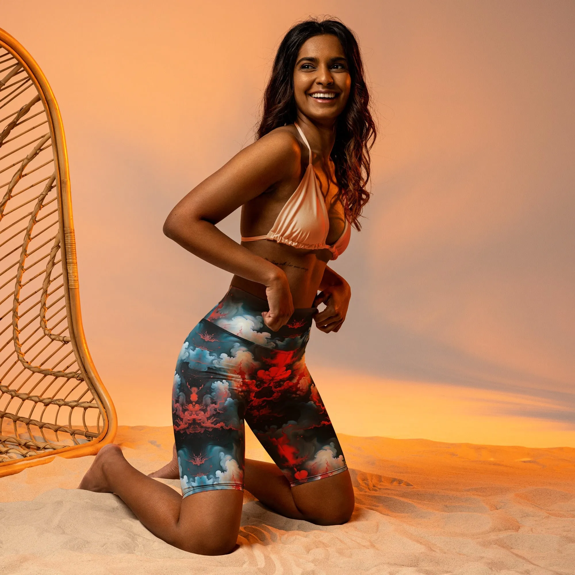 Biker Shorts - Ethereal Crimson Flow - Light