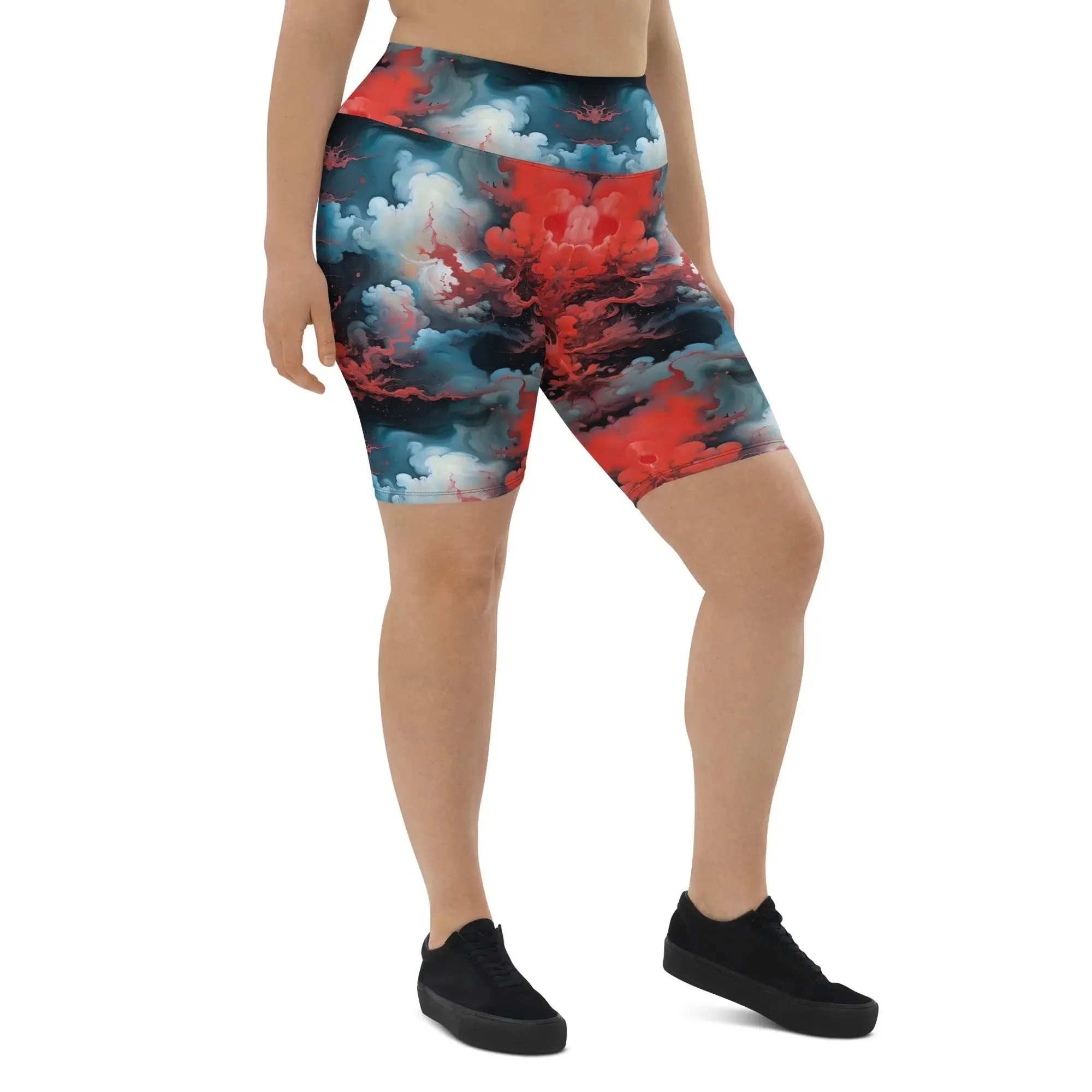 Biker Shorts - Ethereal Crimson Flow - Light