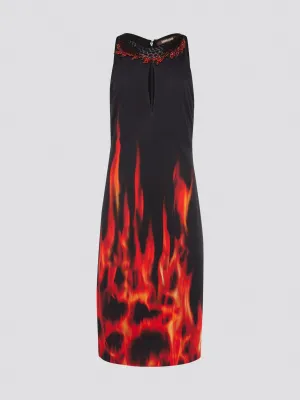 Black Flame Print Keyhole Dress