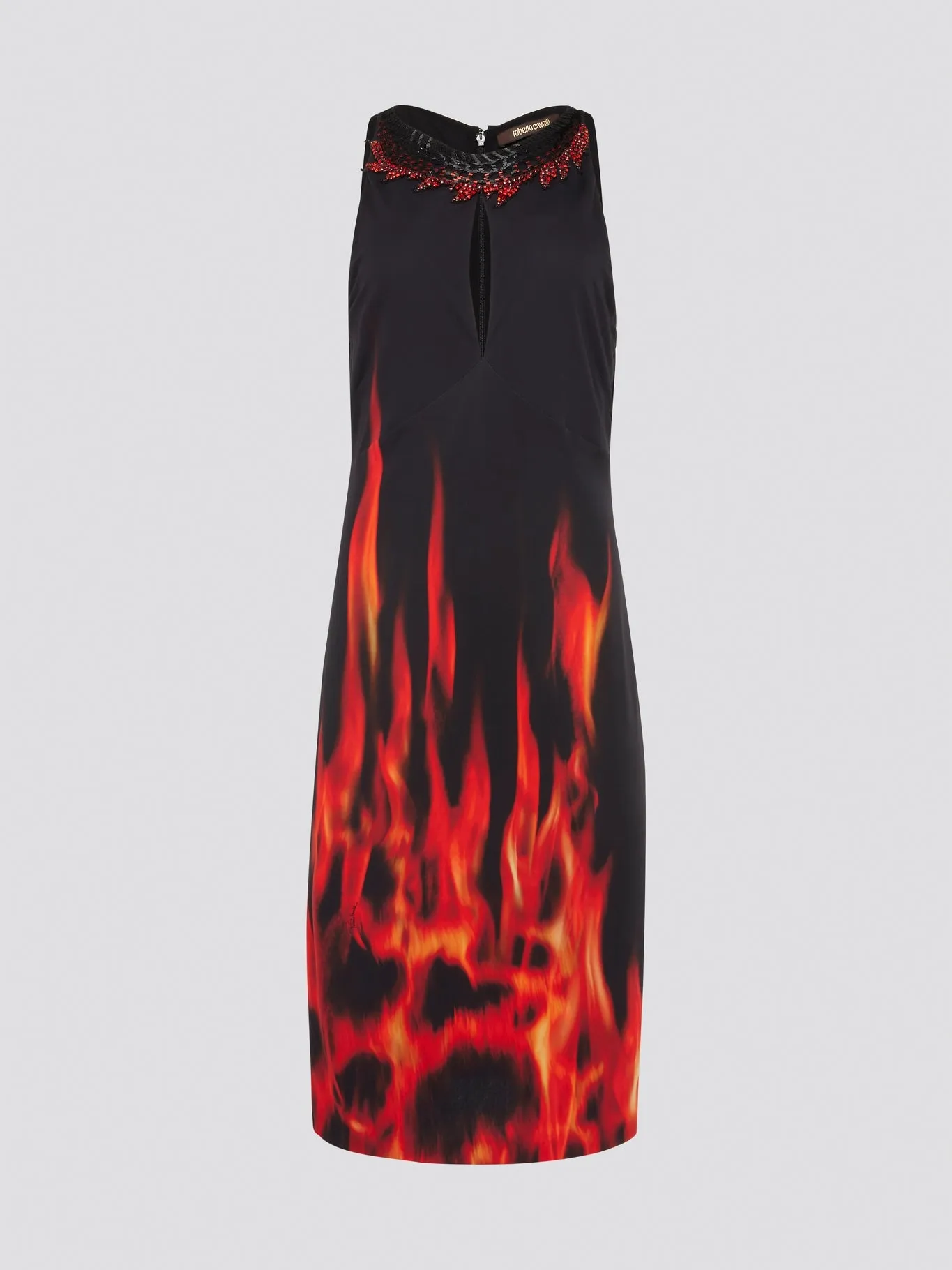 Black Flame Print Keyhole Dress