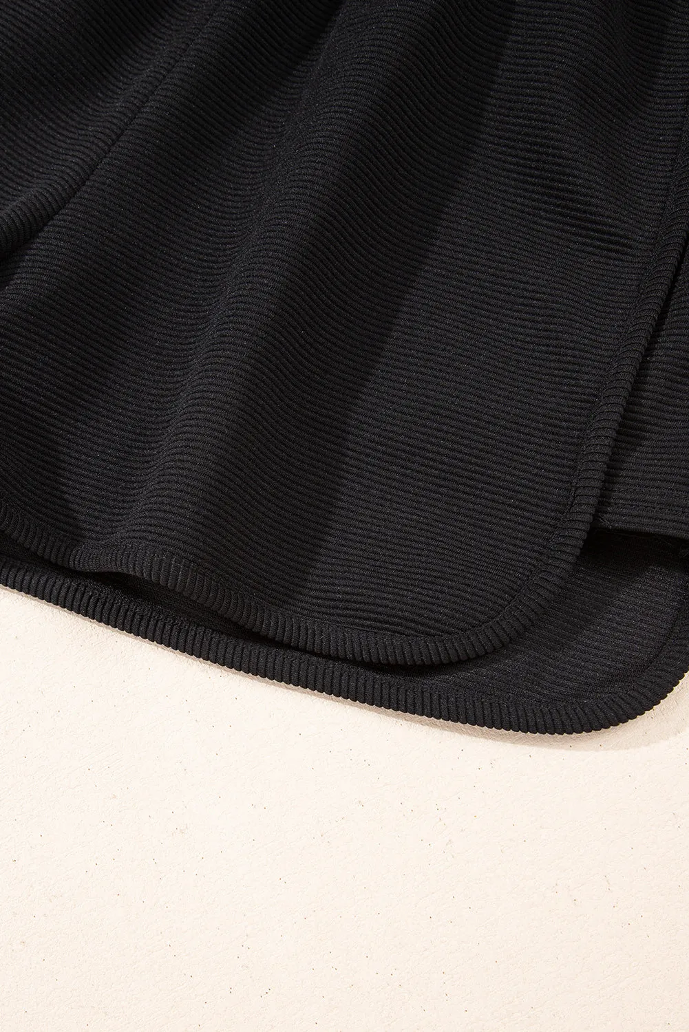 Black Textured Quarter Zip Kangaroo Pocket Top Drawstring Shorts Set