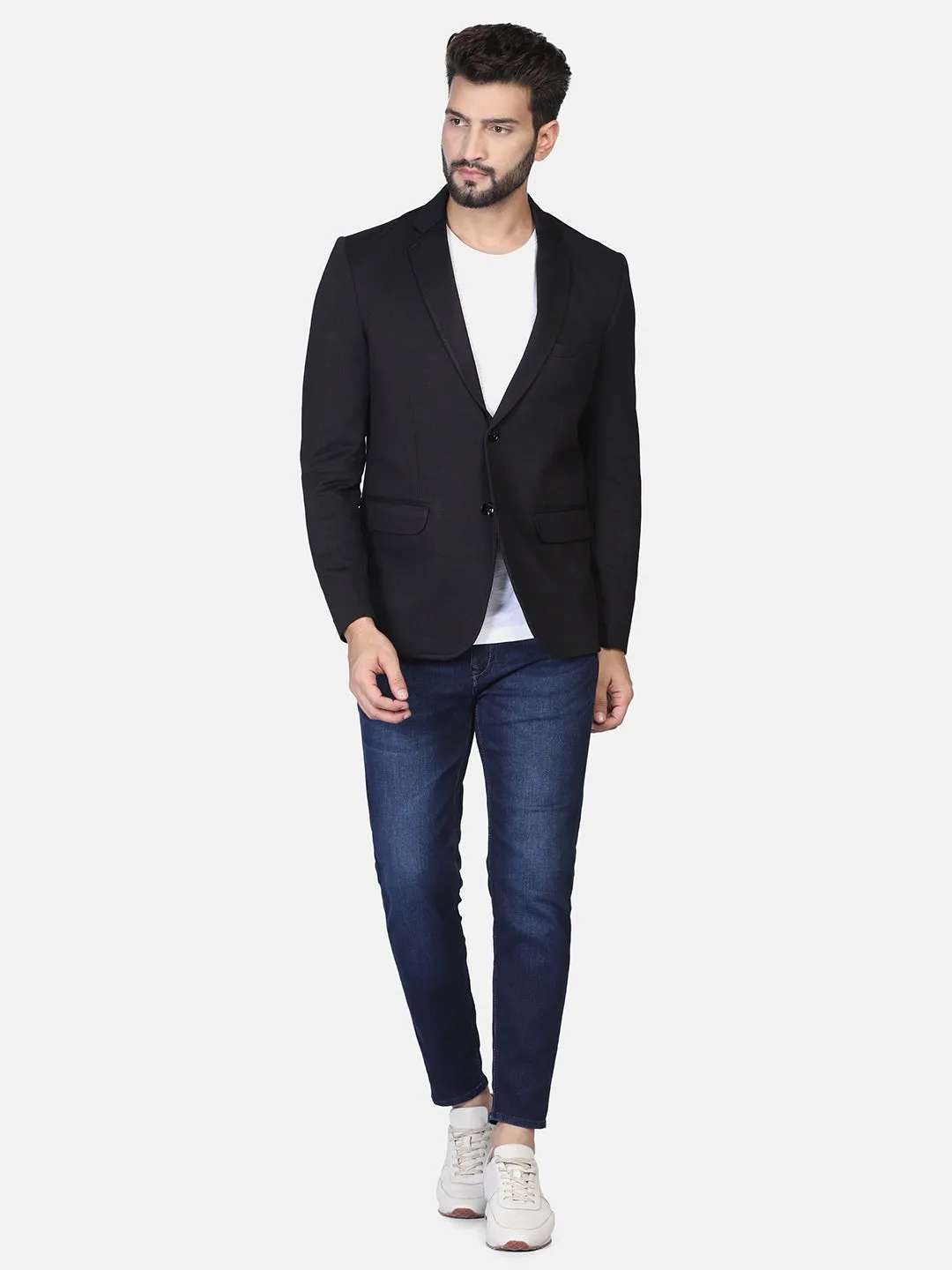 Black Textured Stretchable Blazer