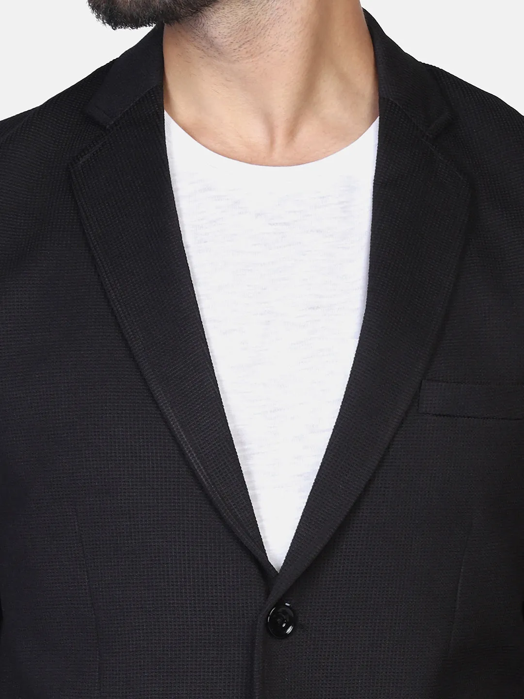 Black Textured Stretchable Blazer