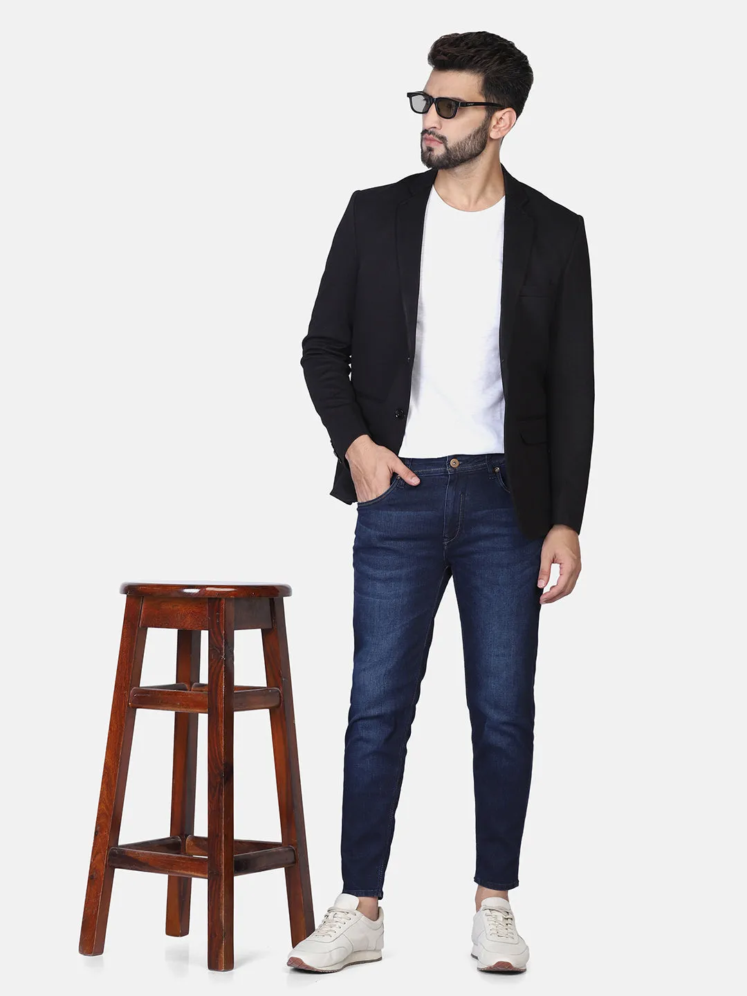 Black Textured Stretchable Blazer