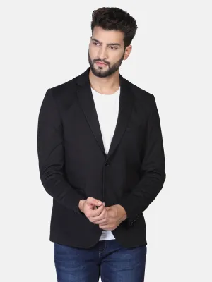 Black Textured Stretchable Blazer