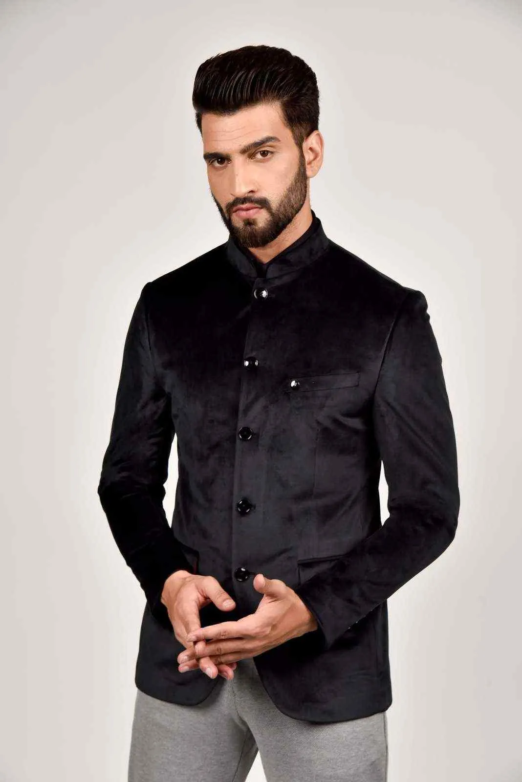 Black Velvet Bandhgala Blazer